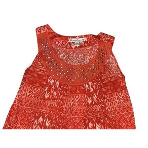 French Laundry Burnt Orange White Tribal Print Size S Embellished Neckline